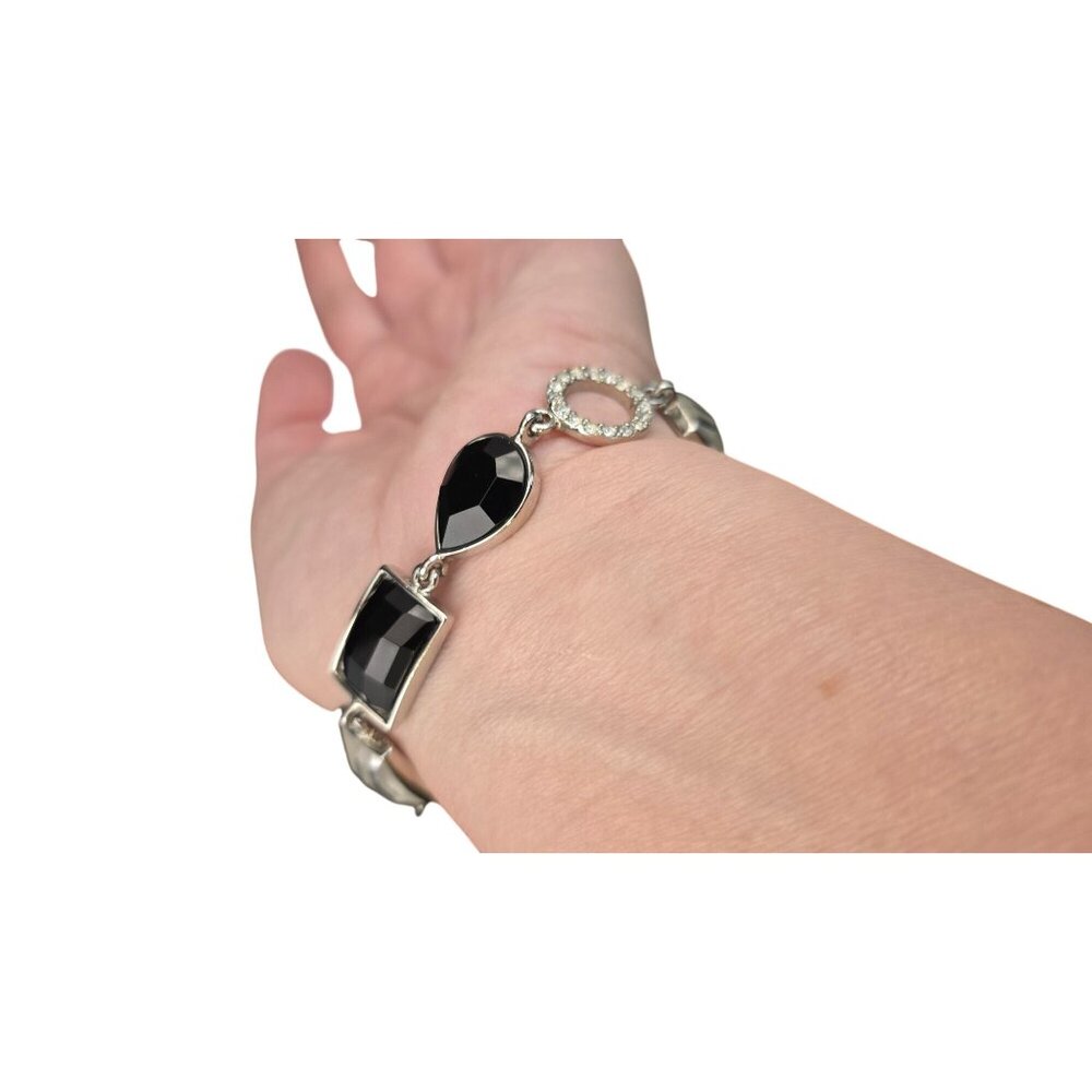 Lia Sophia Party On Silver-Tone Bracelet With Black & Clear Cut Crystals - Picture 8 of 8